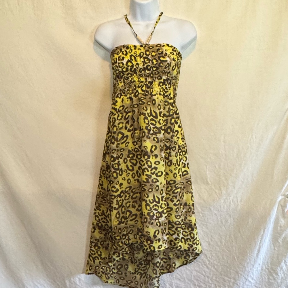 E-145 Lucy Diamonds PLUS SIZE 2X Yellow & Black Animal Print Hi Lo Summer Dress